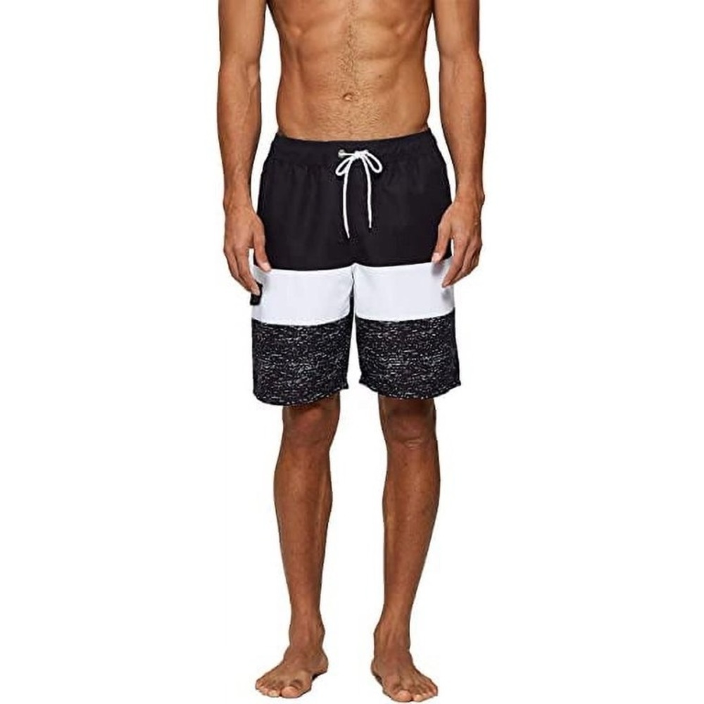 🆕 MANIFINITY Men's Navy and White Striped Seim Shorts Size XXL